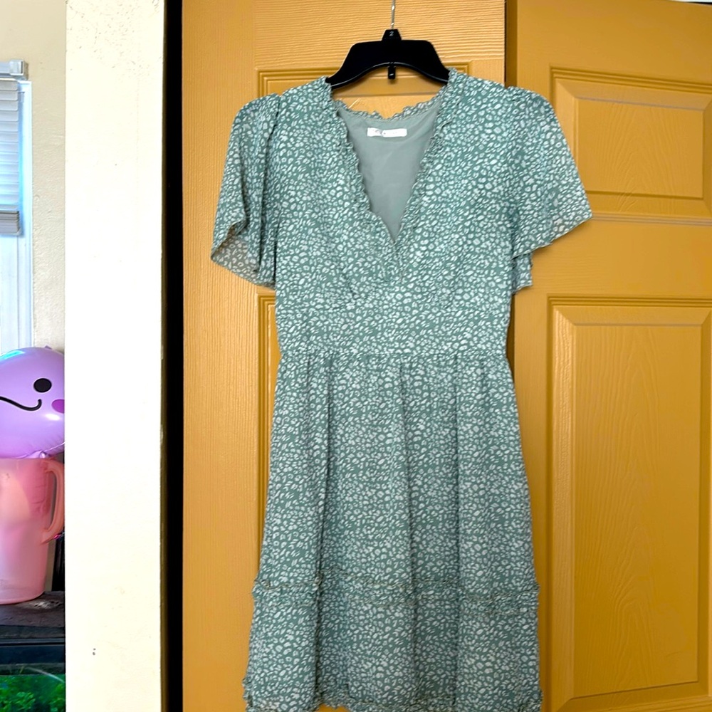 Light weight dress by kirundo green with white print